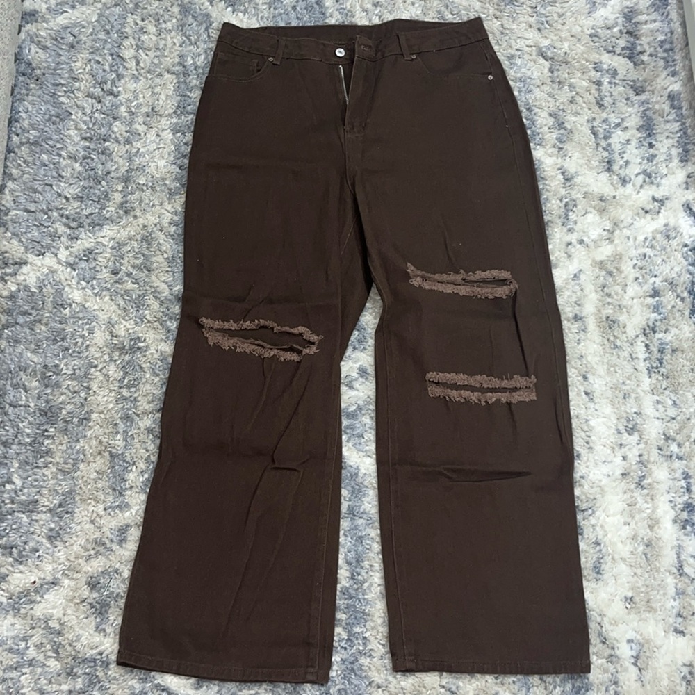 SHEIN Curve Brown Ripped Flare Pants 💗✨